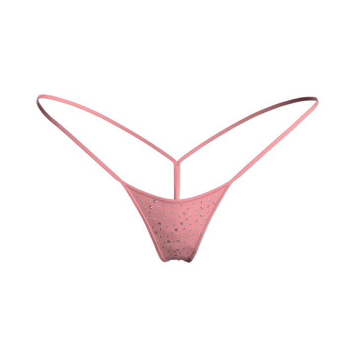 Rhinestone Y thong Pink