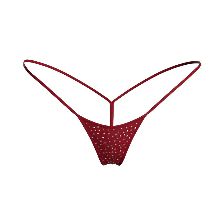 Rhinestone Y Thong Red